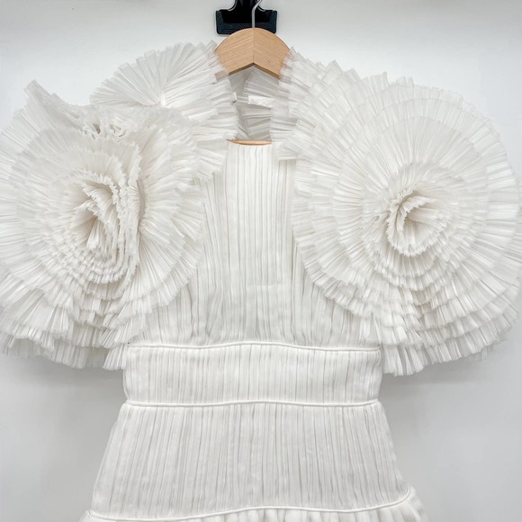 Aje. Dress Gown Expressive Pleated Maxi Dress Wedding Bride Puff Sleeve White 4 - Picture 6 of 14